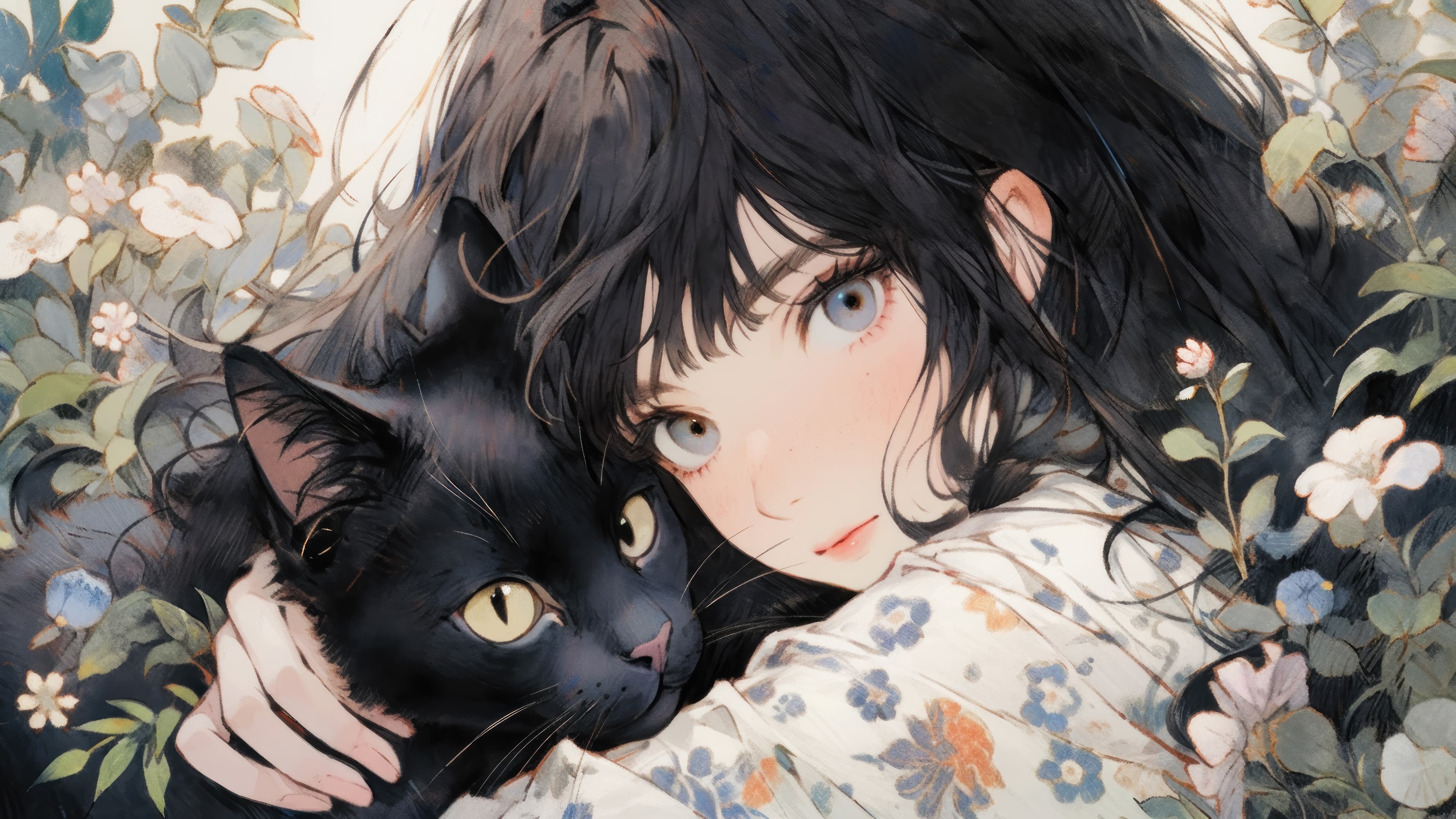 Anime Girl Black Cat 4k Wallpaper