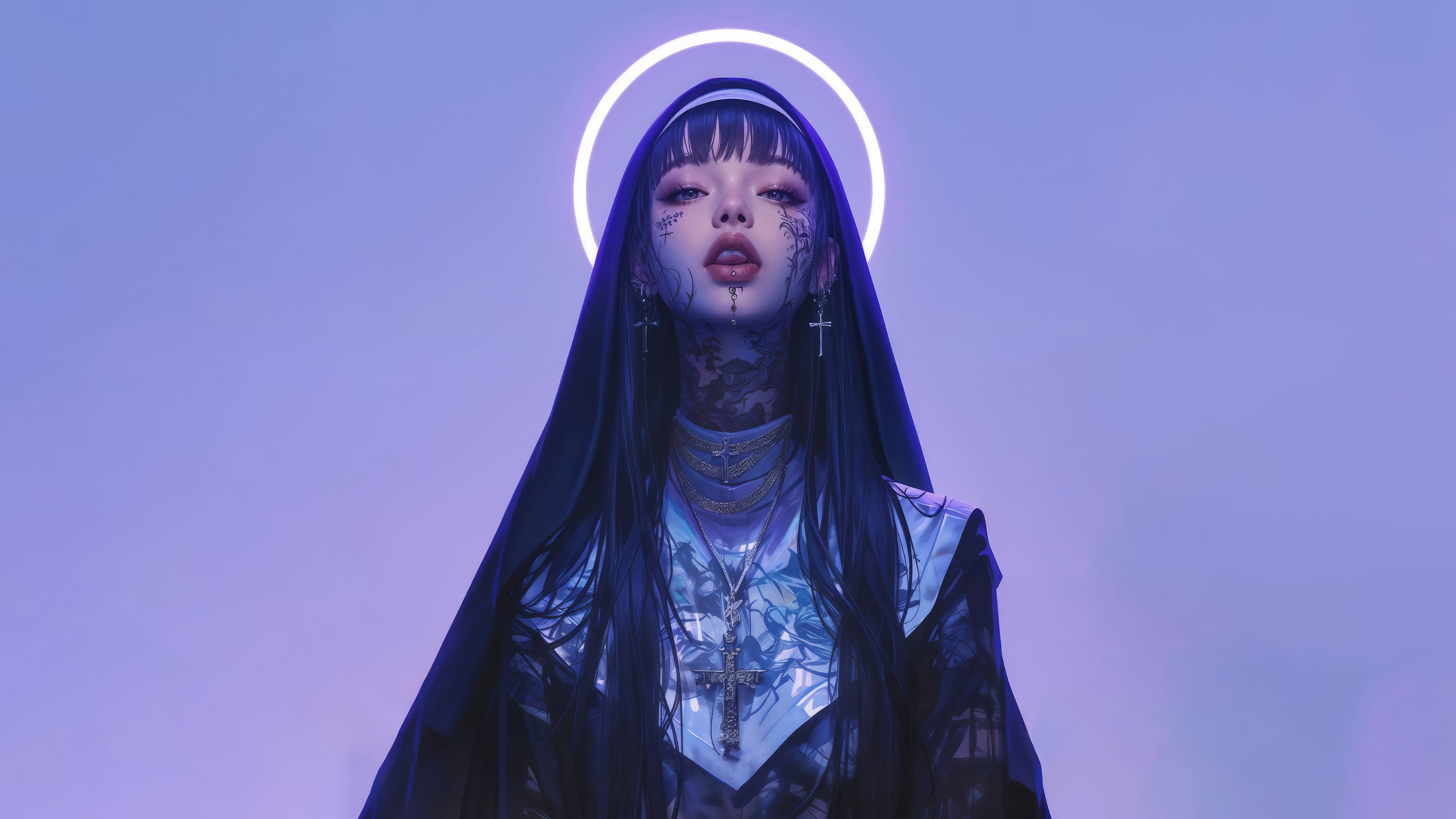 Anime Girl Nun With Tattoo 4k Wallpaper